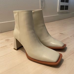 Cream square toe boots